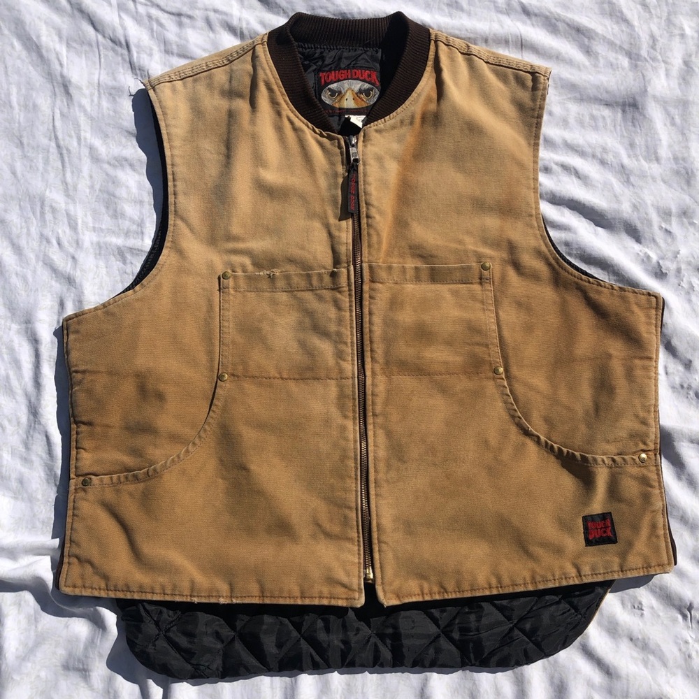 Vintage Tough Duck 2XL Brown Duck Canvas Work Vest Made Canada Quilted Lined